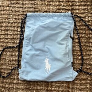 Polo Ralph Lauren Big Pony Canvas Drawstring Backpack Light Blue Cotton Bag